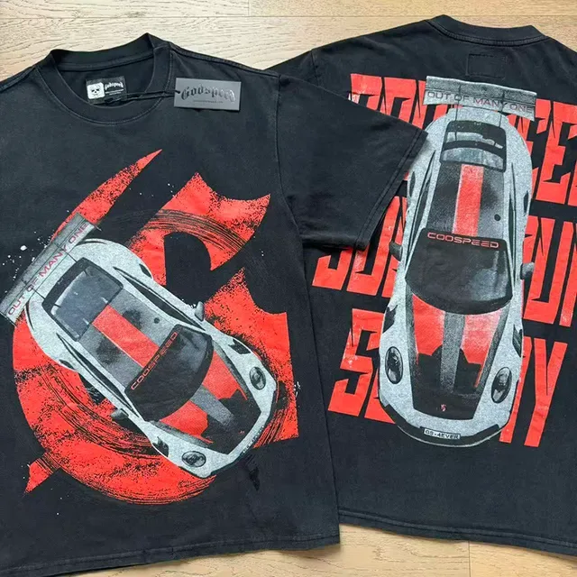 Black Red White Racing Car Graphic Oversized T-Shirt 4
