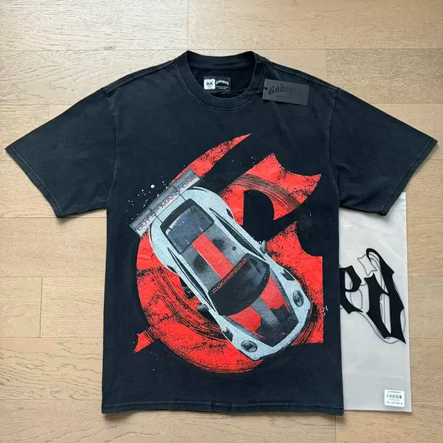 Black Red White Racing Car Graphic Oversized T-Shirt 6