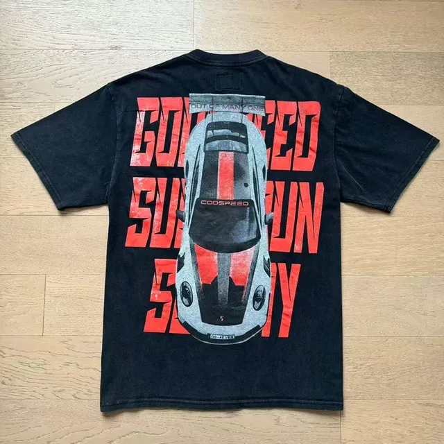 Black Red White Racing Car Graphic Oversized T-Shirt 7