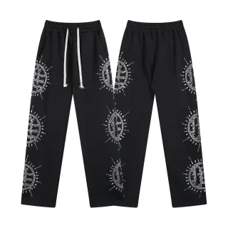 Black Rhinestone-Embellished Elastic-Waist Relaxed Sweatpants