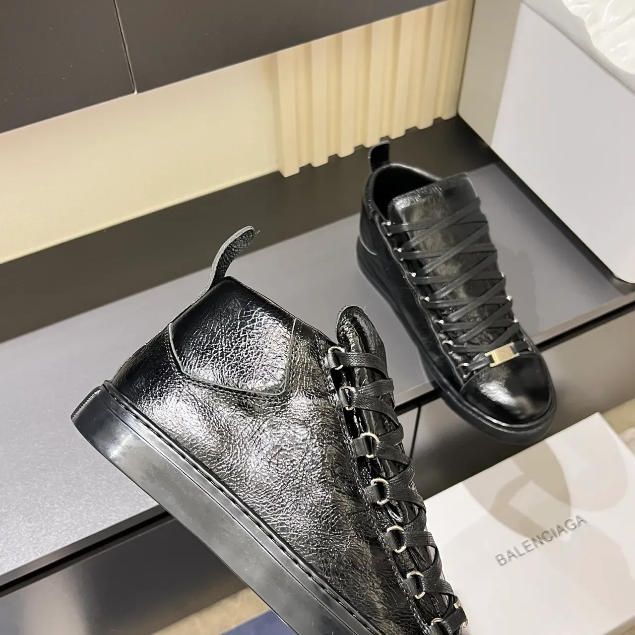 Black Silver High-Top Textured Leather Sneakers 3