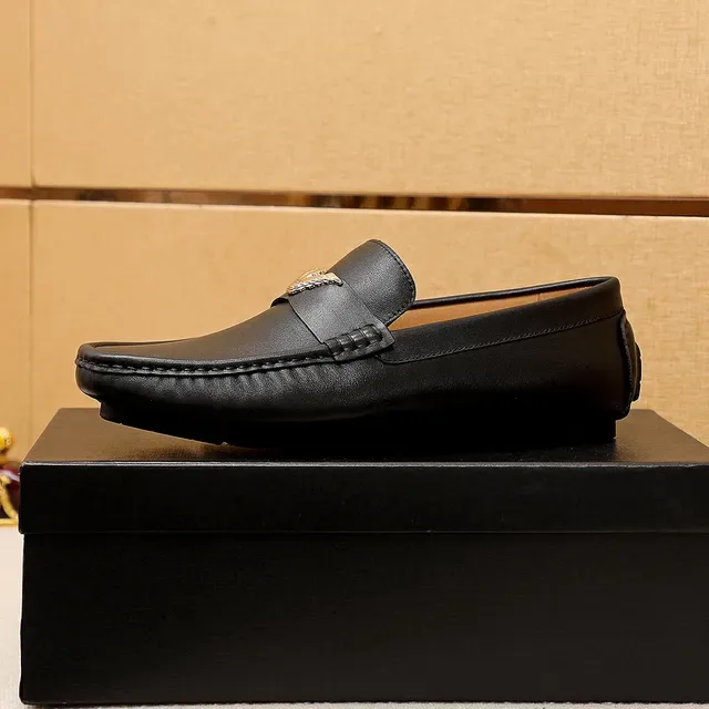 Black Silver Leather Metal Eagle Plaque Loafer 4