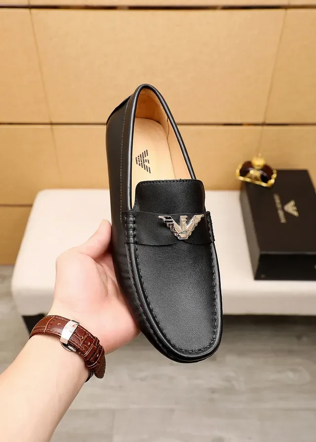 Black Silver Leather Metal Eagle Plaque Loafer 6