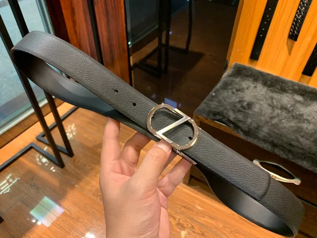 黑色银色磨砂抛光金属扣皮革腰带 5