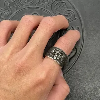 Black Silver Stacked Band Oxidized Finish Ring 2