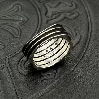 Black Silver Stacked Band Oxidized Finish Ring 3