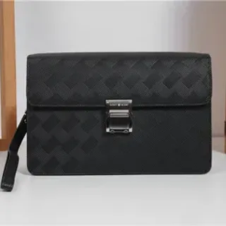 Black Silver Woven Texture Flap Closure Envelope Clutch