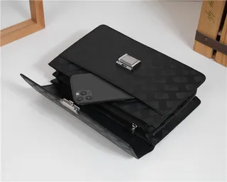 Black Silver Woven Texture Flap Closure Envelope Clutch 8