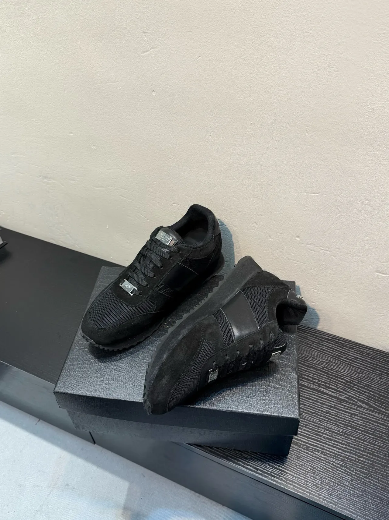 Black Suede and Mesh Low-Top Lifestyle Sneaker 4