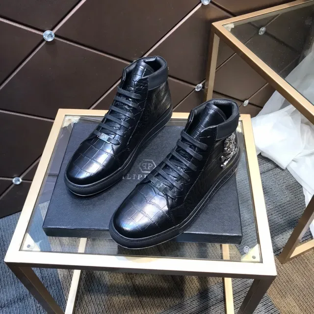 Black White High-Top Crocodile-Embossed Leather Sneakers 9