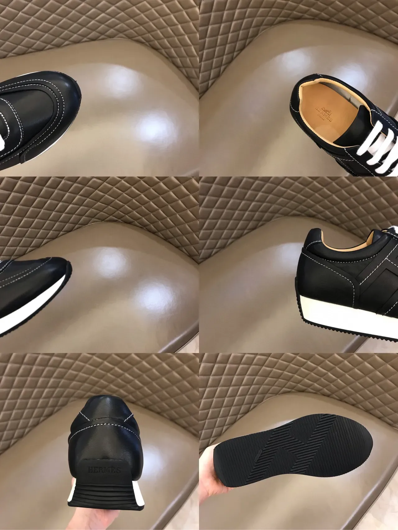 Black White Leather Panelled Contrast Stitching Lifestyle Sneakers 2
