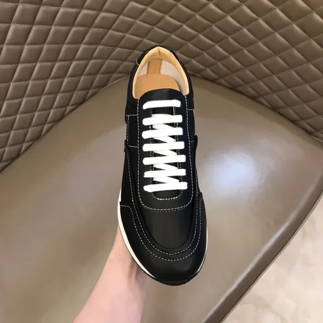 Black White Leather Panelled Contrast Stitching Lifestyle Sneakers 4