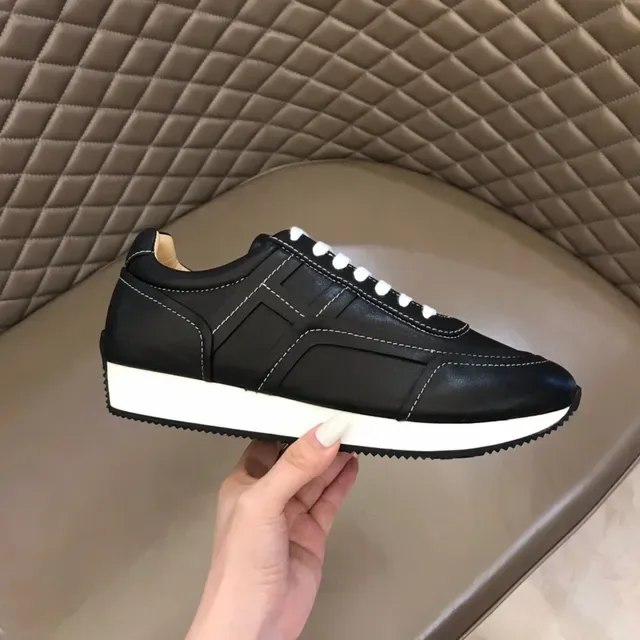 Black White Leather Panelled Contrast Stitching Lifestyle Sneakers 6