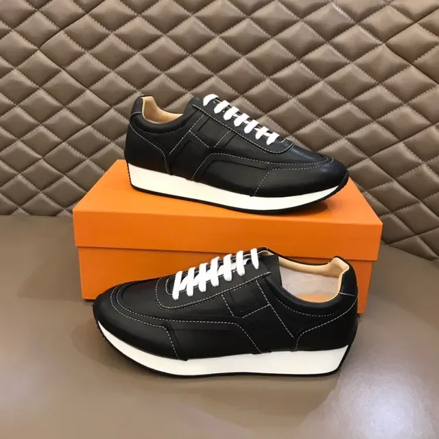 Black White Leather Panelled Contrast Stitching Lifestyle Sneakers 7