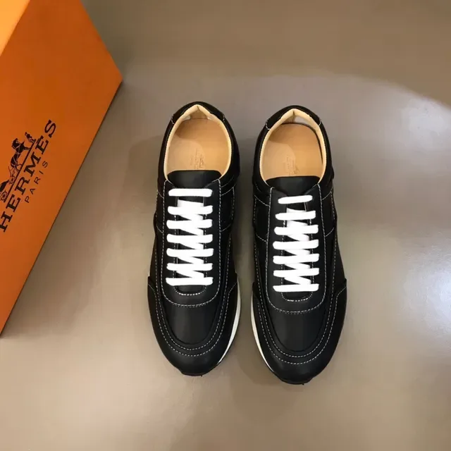 Black White Leather Panelled Contrast Stitching Lifestyle Sneakers 8