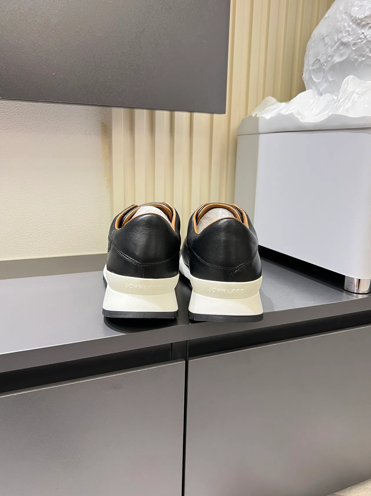 Black White Leather Slip-On Contrast Sole Casual Shoes 2