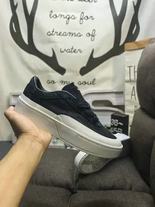 Black Woven Mesh and Suede Platform Sneakers 5