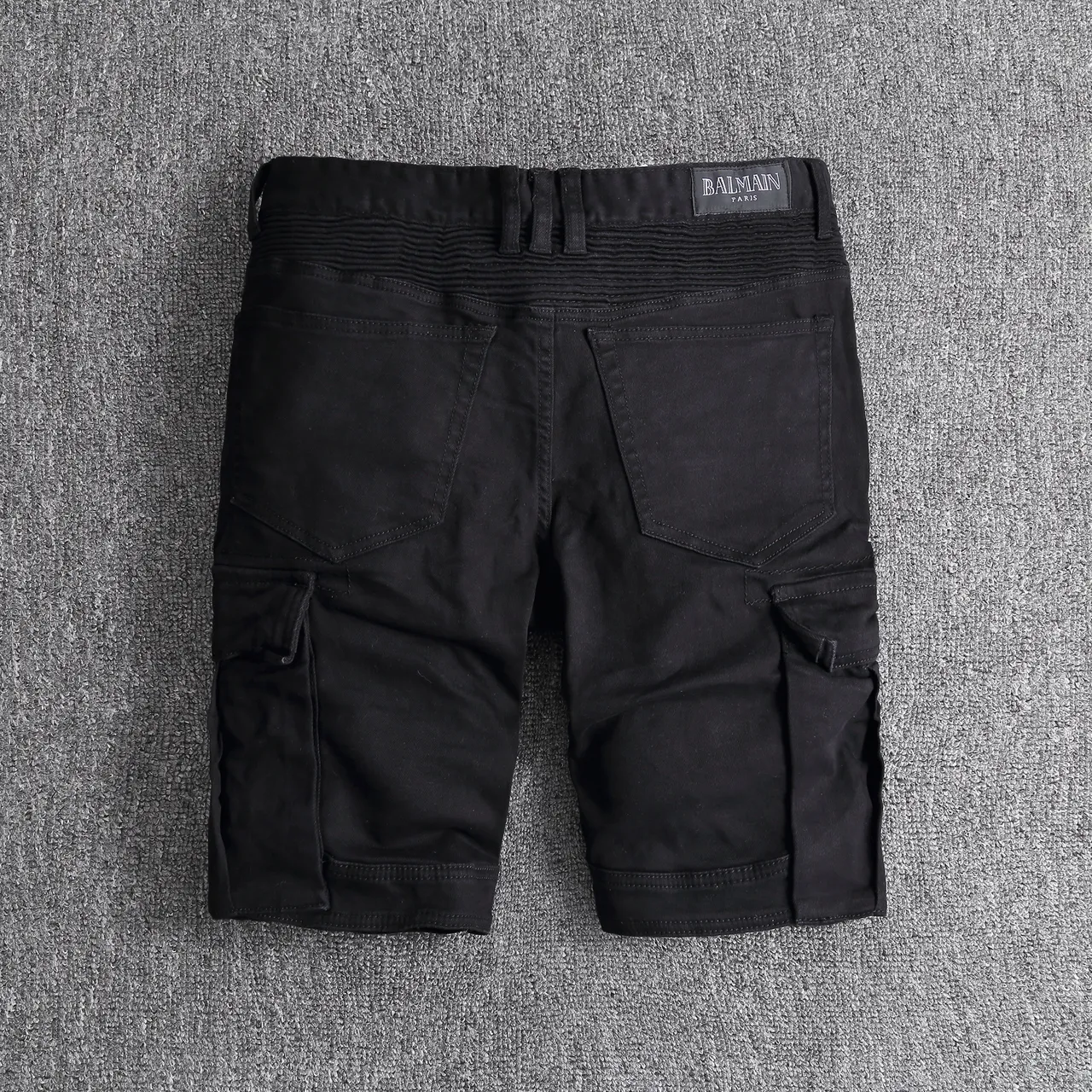 Black Zippered Cargo Moto Shorts 15