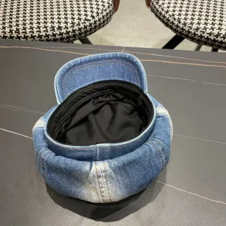 Blue Black Denim Construction Eight-Panel Crown Beret