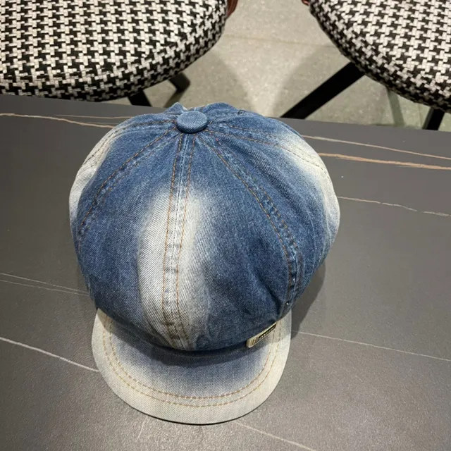 Blue Black Denim Construction Eight-Panel Crown Beret 6