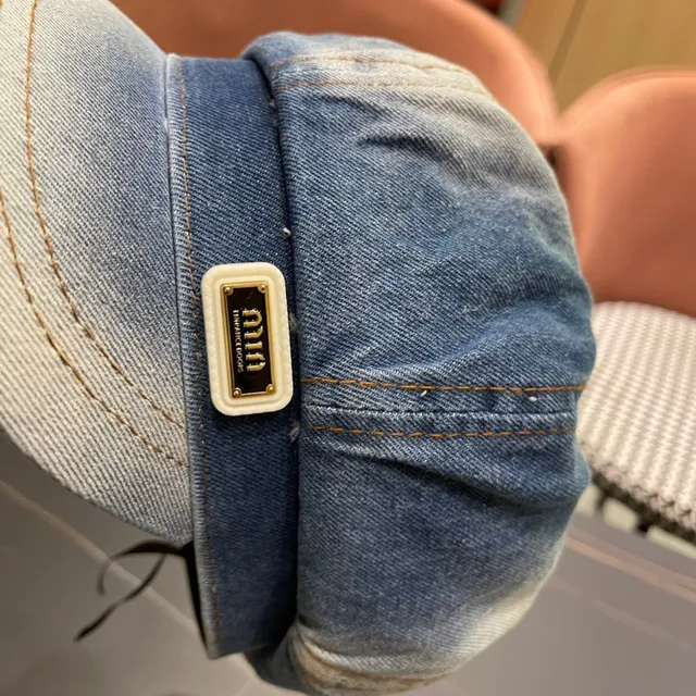 Blue Black Denim Construction Eight-Panel Crown Beret 9