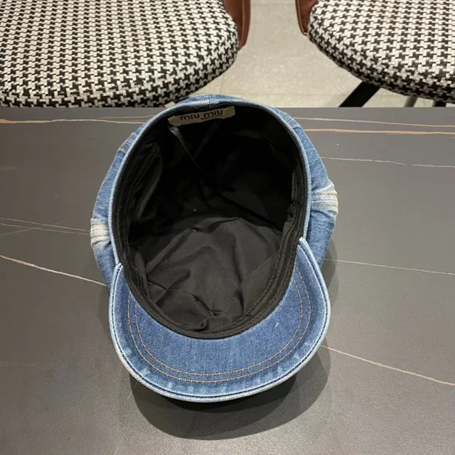 Blue Black Denim Construction Eight-Panel Crown Beret 12