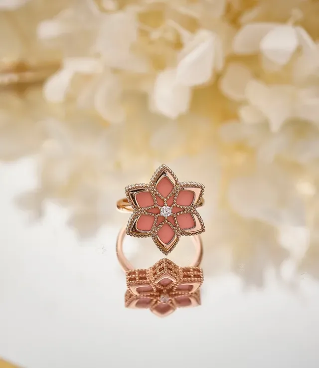 Blue Gold Floral Motif Turquoise Inlay Ring 8