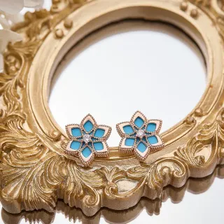Blue Gold Floral Stud Enamel Petal Earrings