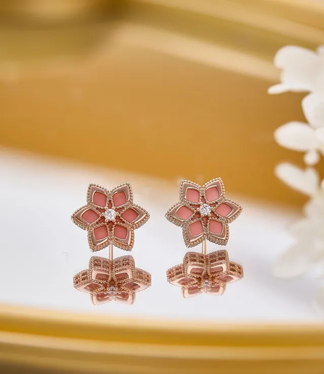 Blue Gold Floral Stud Enamel Petal Earrings 6