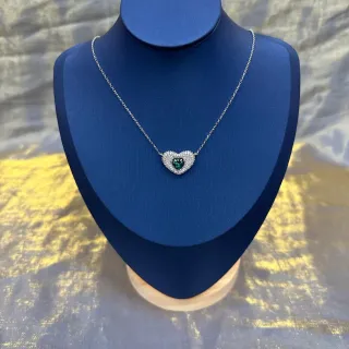 Colar pingente de coração azul verde pavé-set