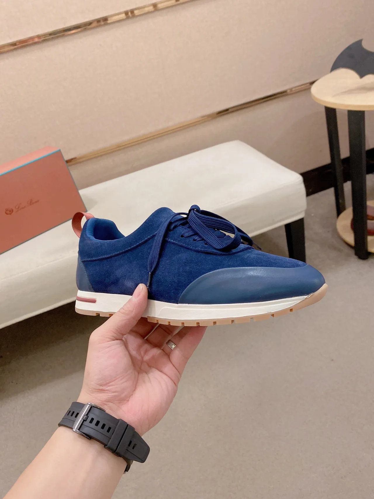Blue Navy Suede Upper Glossy Rubber Toe Cap Sneakers 5