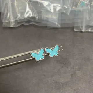 Blue Silver Butterfly Silhouette Enamel-Filled Earrings