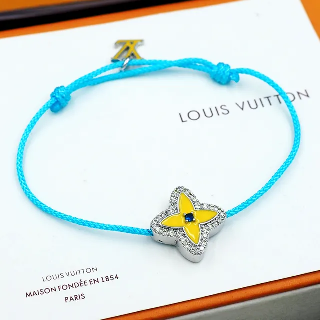 Blue Yellow Braided Cord Enamel Flower Charm Bracelet 4