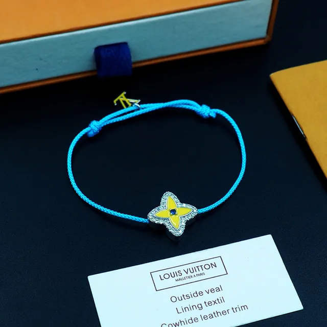 Blue Yellow Braided Cord Enamel Flower Charm Bracelet 6