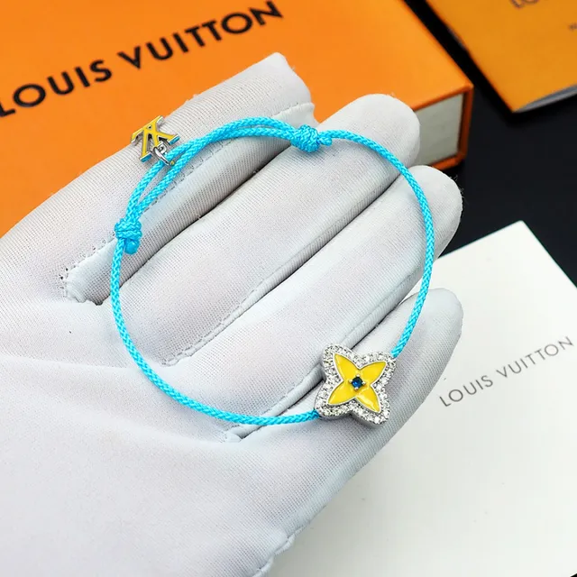 Blue Yellow Braided Cord Enamel Flower Charm Bracelet 7
