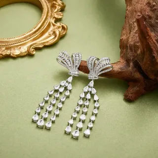 Bow-Top Multi-Tiered Pear-Cut Chandelier Earrings