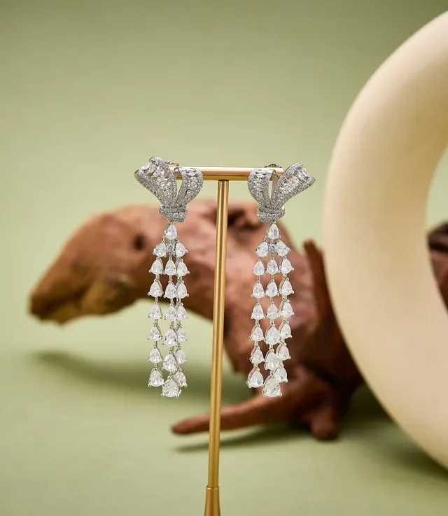 Bow-Top Multi-Tiered Pear-Cut Chandelier Earrings 4
