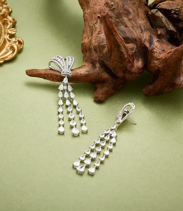 Bow-Top Multi-Tiered Pear-Cut Chandelier Earrings 5