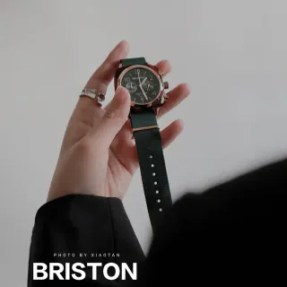 BRISTON Clubmaster Chronograph Dark Green Dial Rose Gold Case NATO Strap Mechanical Watch