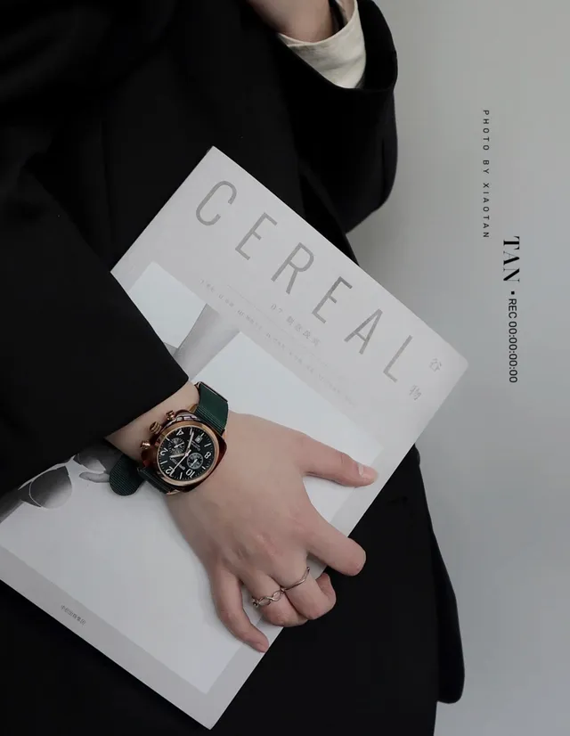 BRISTON Clubmaster Chronograph Cadran Vert Foncé Boîtier Or Rose Bracelet NATO Montre Mécanique 2