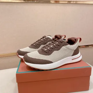 حذاء رياضي هجين شبكي محبوك بني وبيج