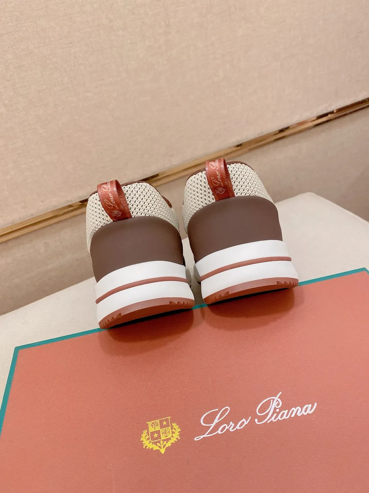 Brown and Beige Knit-Mesh Hybrid Sneaker 3