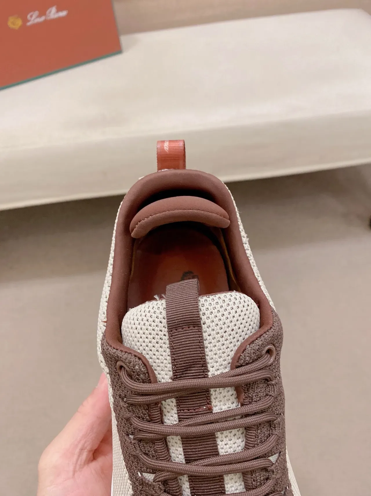 Brown and Beige Knit-Mesh Hybrid Sneaker 4