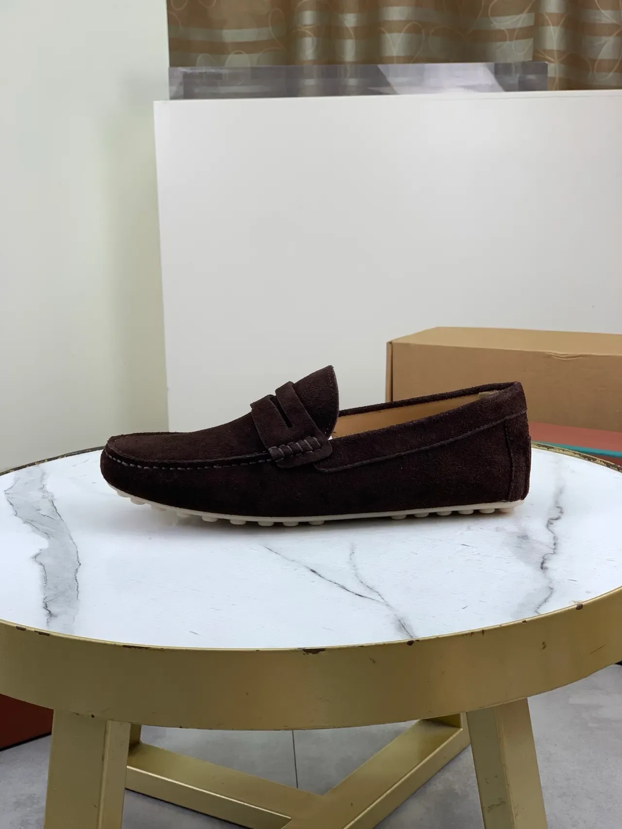 Brown Beige Suede Upper Penny Strap Loafer 5