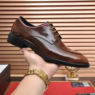Brown Black Polished Leather Cap Toe Oxford Shoes