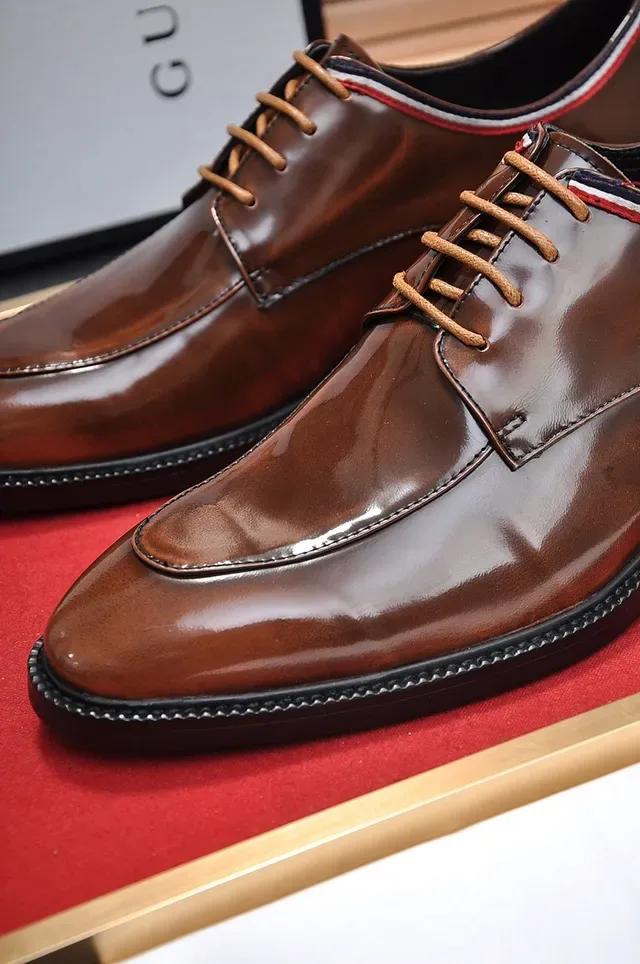Brown Black Polished Leather Cap Toe Oxford Shoes 2