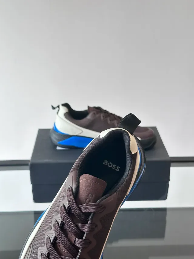 Brown Blue Layered Mesh And Synthetic Upper Zigzag Lace Guard Sneakers 3