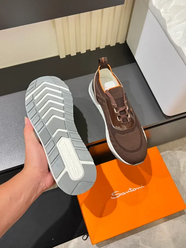 Brown Orange Knit Upper Glossy Synthetic Overlays Sneakers 3