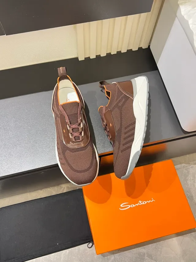 Brown Orange Knit Upper Glossy Synthetic Overlays Sneakers 4
