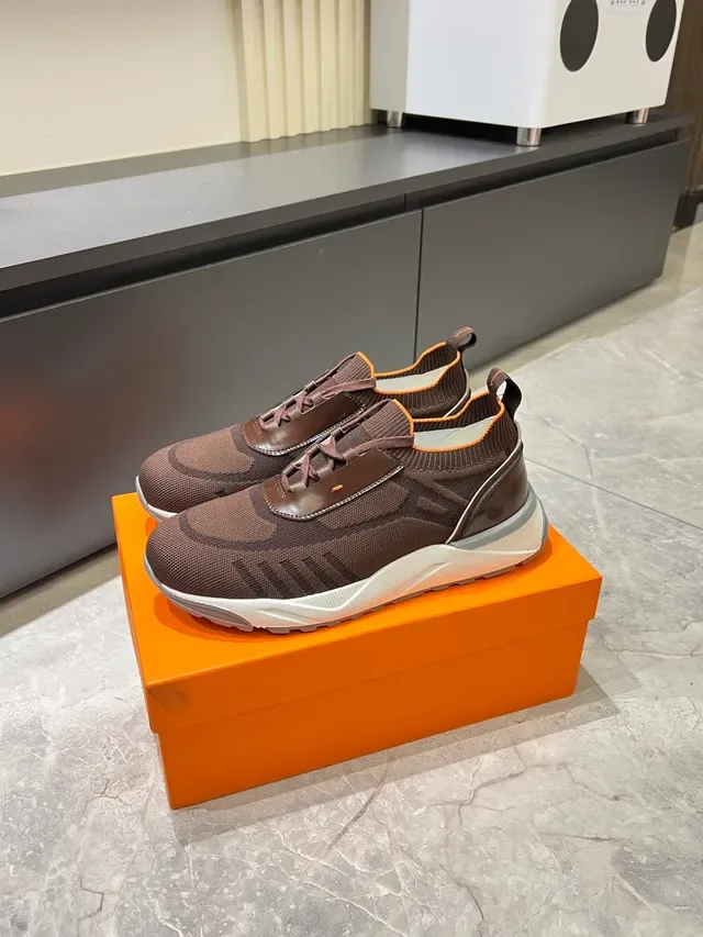 Brown Orange Knit Upper Glossy Synthetic Overlays Sneakers 5